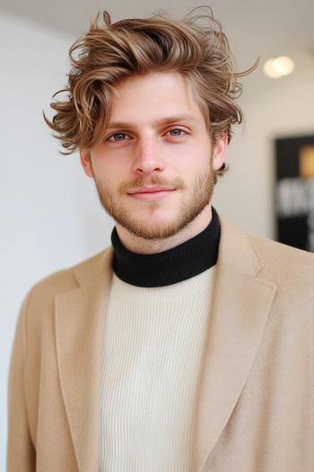 A man with medium-length, wavy hair styled in a casual, tousled look.