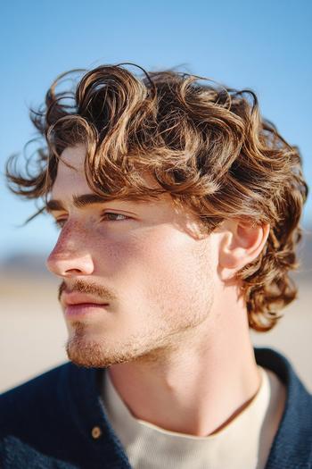 A man with medium length, wavy hair, styled with a natural, textured look.